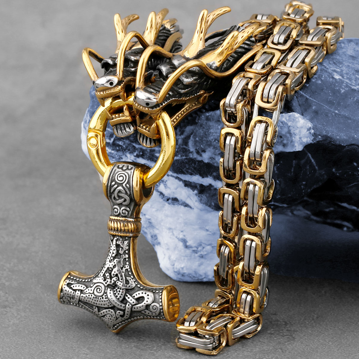 Battle Rope Anchor - Naszyjnik ze stali nierdzewnej Viking głowa